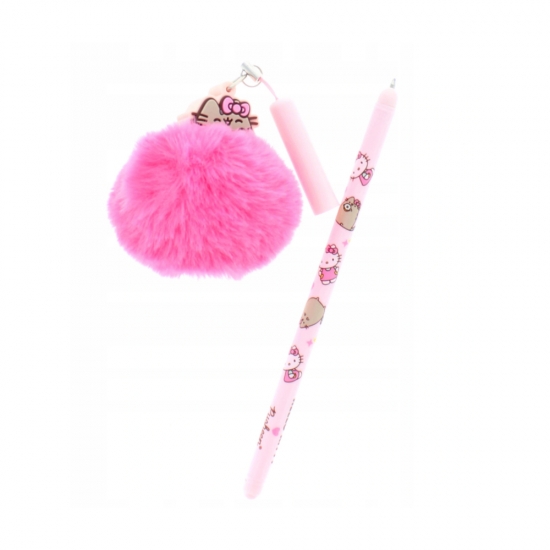 Pusheen and Kitty ручка з помпоном pink